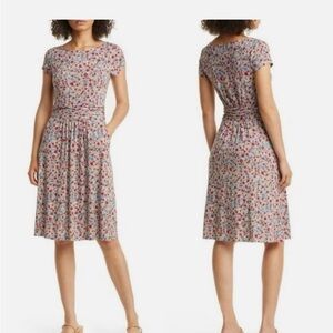 Boden Amelie Jersey Knit Floral Print Dress Red Blue Pink